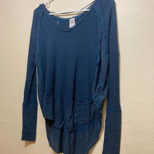 We The Free Women's Dark Blue Long Sleeve High Low Waffle Knit Tunic Size XS